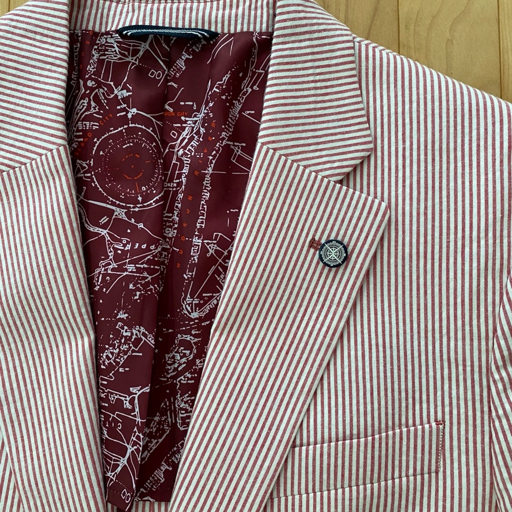 Men’s Nautical red/white Seersucker Blazer - 38L